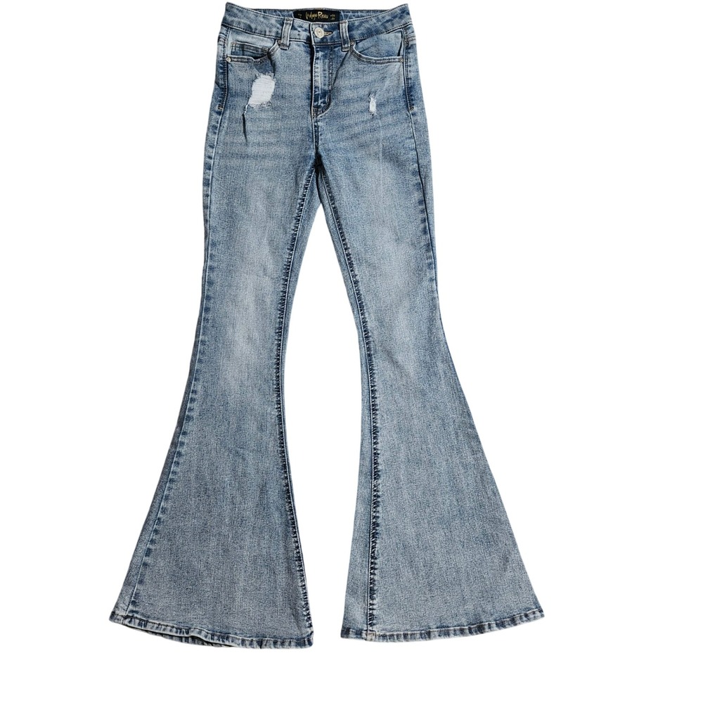 Indigo Rein High Rise Flare Jeans Light Wash Distressed Bell Bottoms Size 3 W25